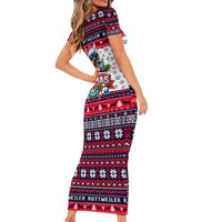 Rottweiler Merry Woofmas Short Sleeve Bodycon Dress Christmas Dog Art Style - Wonder Print Shop