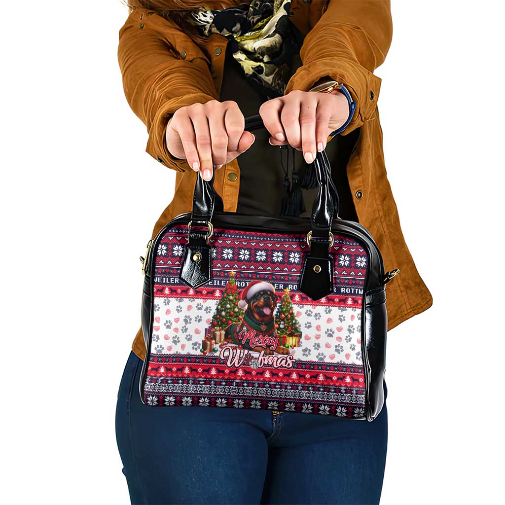 Rottweiler Merry Woofmas Shoulder Handbag Christmas Dog Art Style