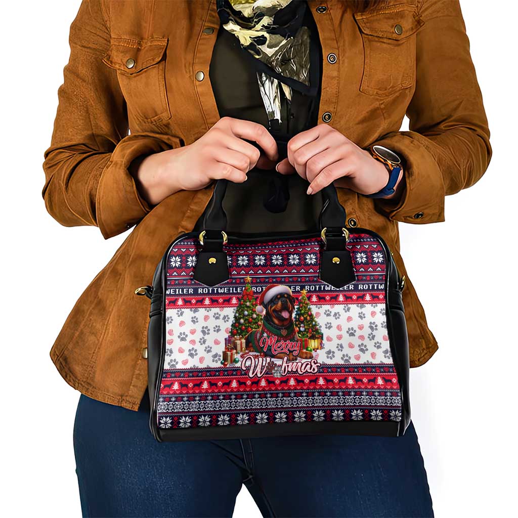 Rottweiler Merry Woofmas Shoulder Handbag Christmas Dog Art Style