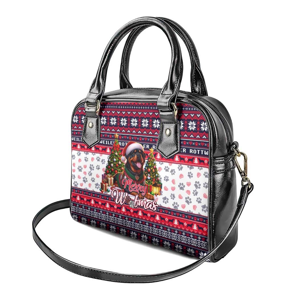 Rottweiler Merry Woofmas Shoulder Handbag Christmas Dog Art Style