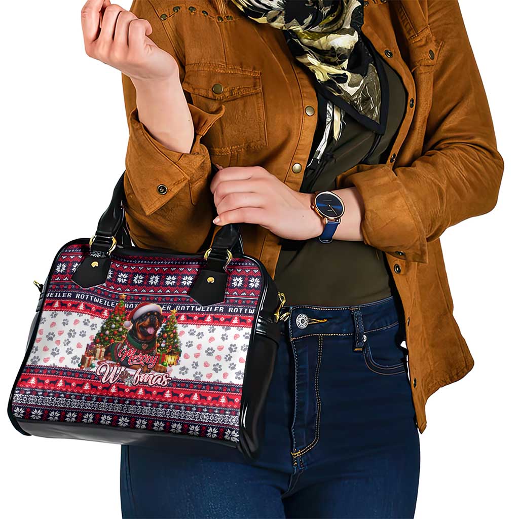 Rottweiler Merry Woofmas Shoulder Handbag Christmas Dog Art Style