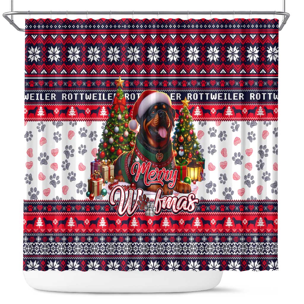 Rottweiler Merry Woofmas Shower Curtain Christmas Dog Art Style