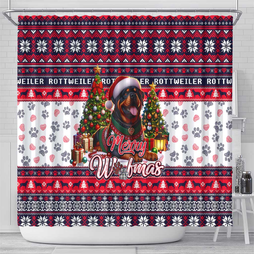 Rottweiler Merry Woofmas Shower Curtain Christmas Dog Art Style