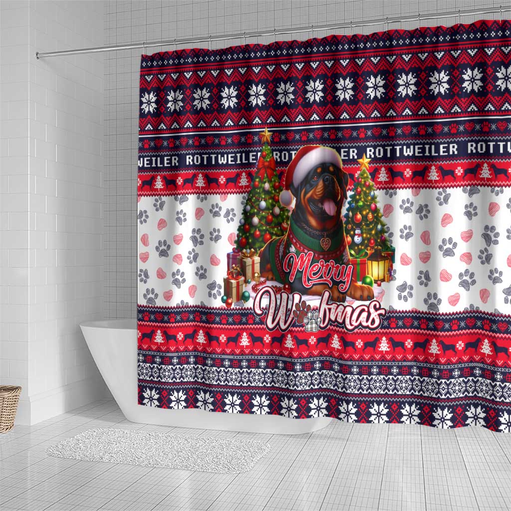 Rottweiler Merry Woofmas Shower Curtain Christmas Dog Art Style