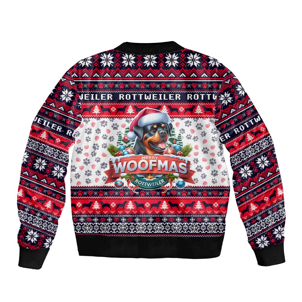 Rottweiler Merry Woofmas Sleeve Zip Bomber Jacket Christmas Dog Art Style - Wonder Print Shop