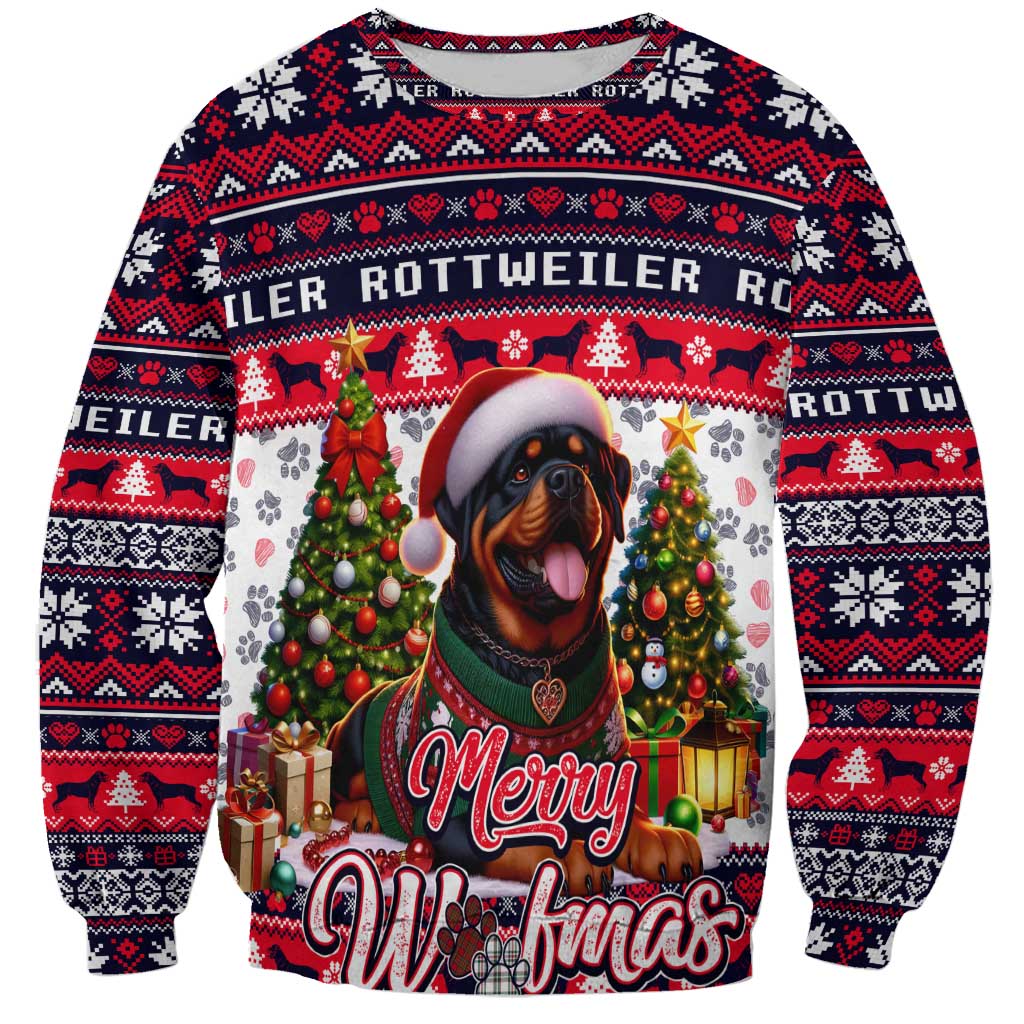 Rottweiler Merry Woofmas Sweatshirt Christmas Dog Art Style - Wonder Print Shop
