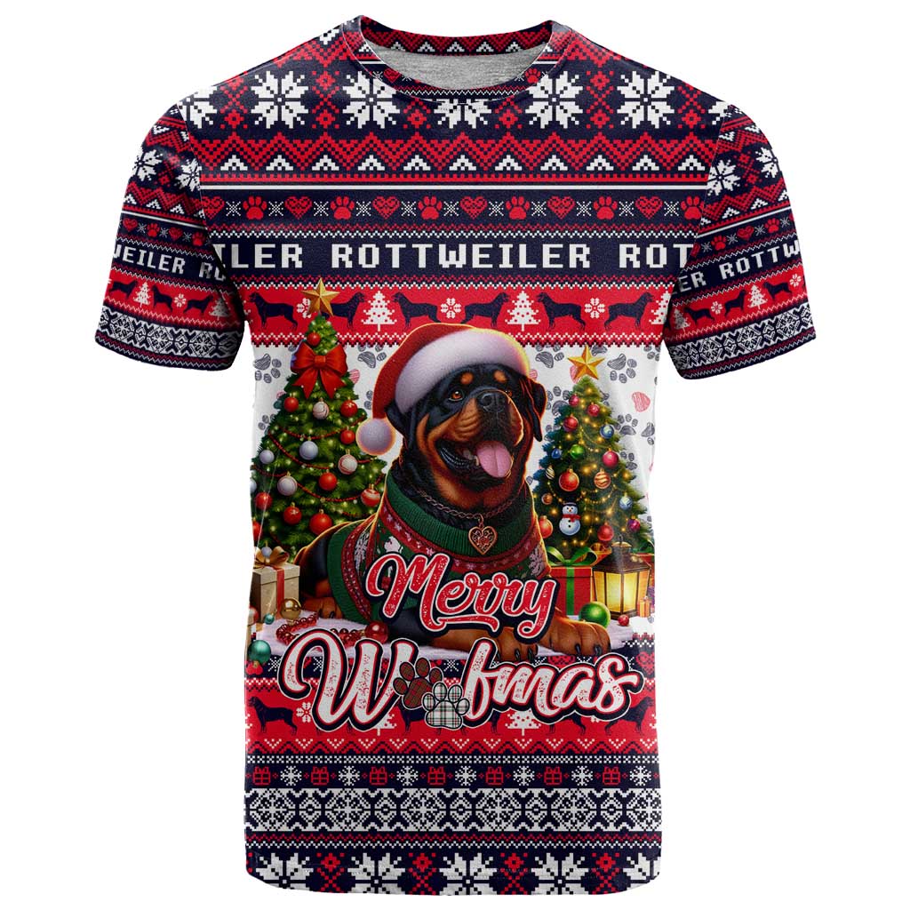 Rottweiler Merry Woofmas T Shirt Christmas Dog Art Style - Wonder Print Shop