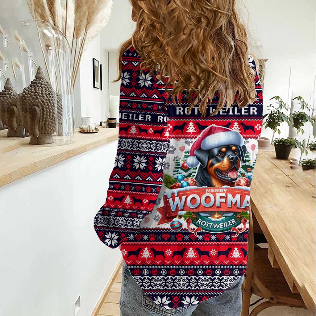 Rottweiler Merry Woofmas Women Casual Shirt Christmas Dog Art Style - Wonder Print Shop