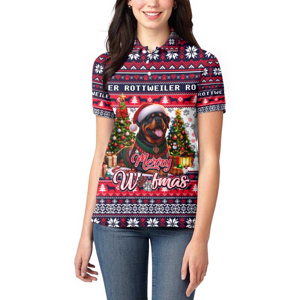Rottweiler Merry Woofmas Women Polo Shirt Christmas Dog Art Style - Wonder Print Shop