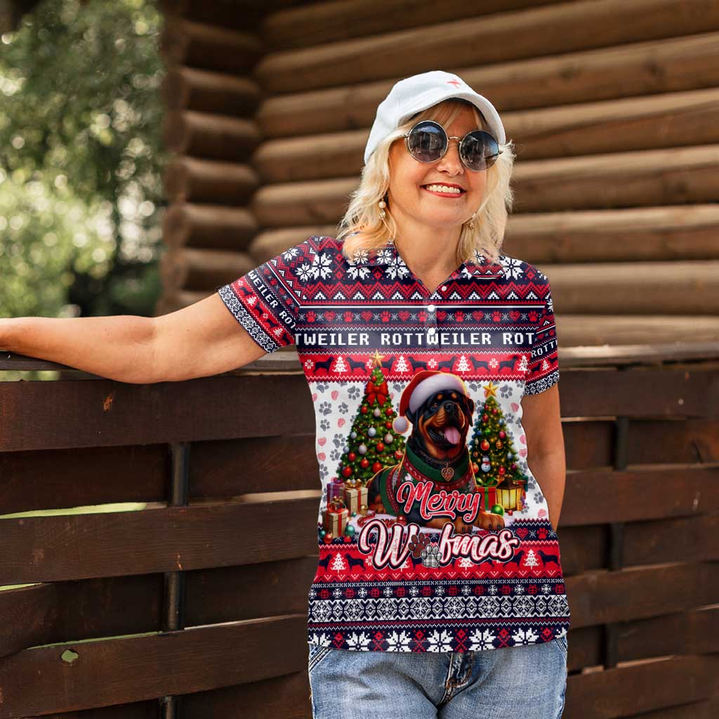 Rottweiler Merry Woofmas Women Polo Shirt Christmas Dog Art Style - Wonder Print Shop