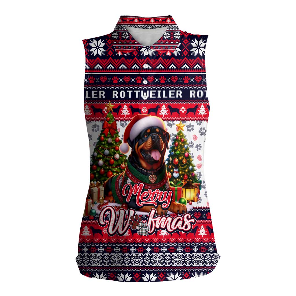 Rottweiler Merry Woofmas Women Sleeveless Polo Shirt Christmas Dog Art Style - Wonder Print Shop
