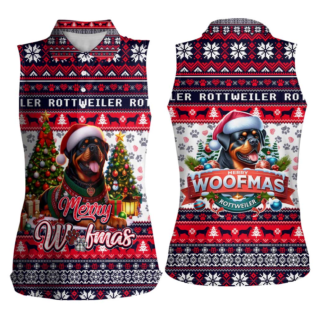 Rottweiler Merry Woofmas Women Sleeveless Polo Shirt Christmas Dog Art Style - Wonder Print Shop