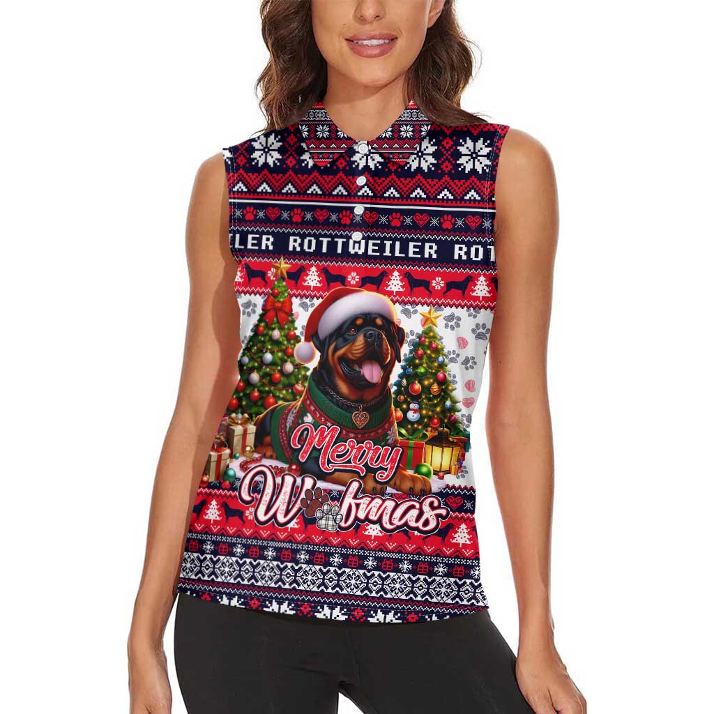 Rottweiler Merry Woofmas Women Sleeveless Polo Shirt Christmas Dog Art Style - Wonder Print Shop