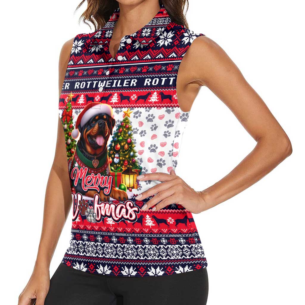 Rottweiler Merry Woofmas Women Sleeveless Polo Shirt Christmas Dog Art Style - Wonder Print Shop