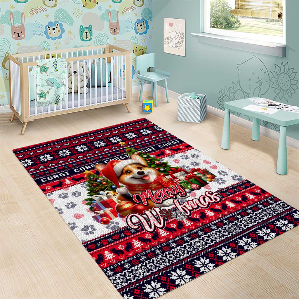 Corgi Merry Woofmas Area Rug Christmas Dog Art Style - Wonder Print Shop