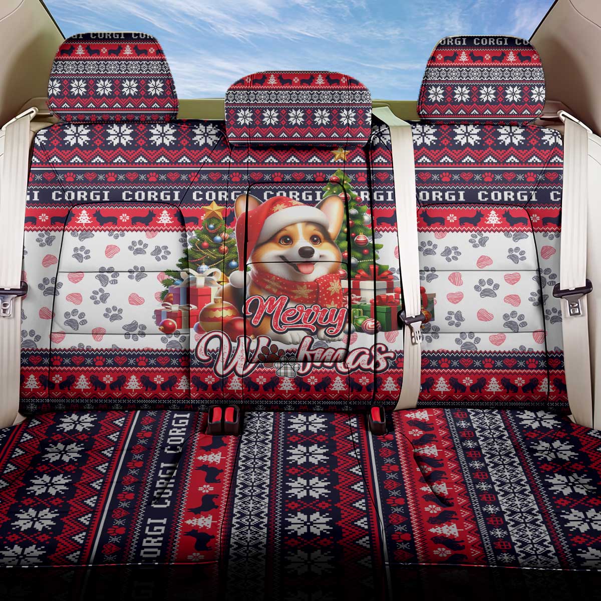 Corgi Merry Woofmas Back Car Seat Cover Christmas Dog Art Style - Wonder Print Shop