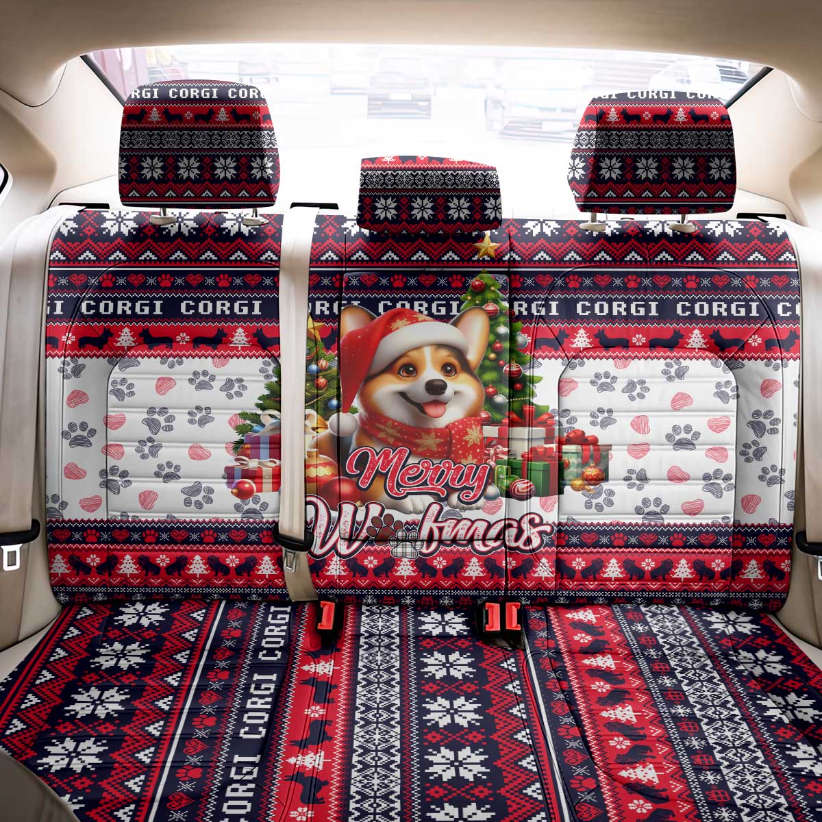 Corgi Merry Woofmas Back Car Seat Cover Christmas Dog Art Style - Wonder Print Shop