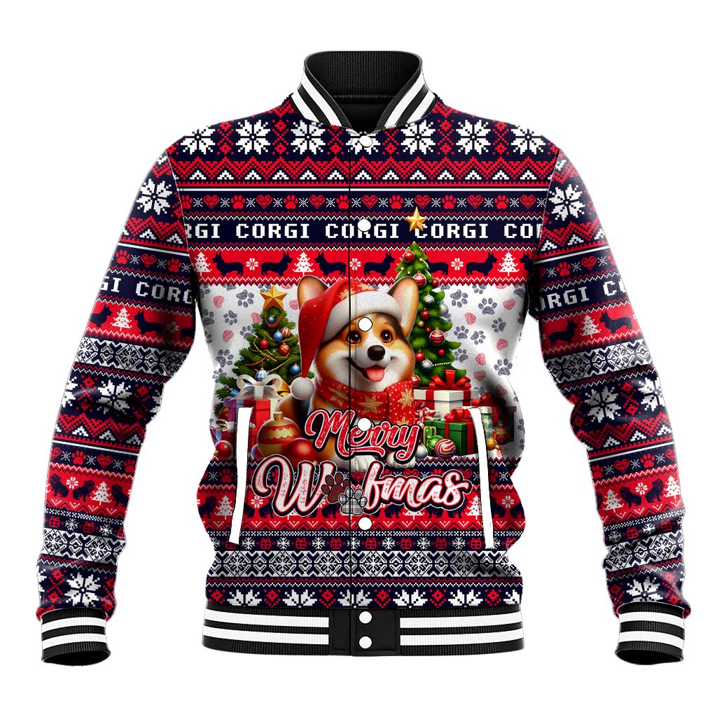 Corgi Merry Woofmas Baseball Jacket Christmas Dog Art Style - Wonder Print Shop