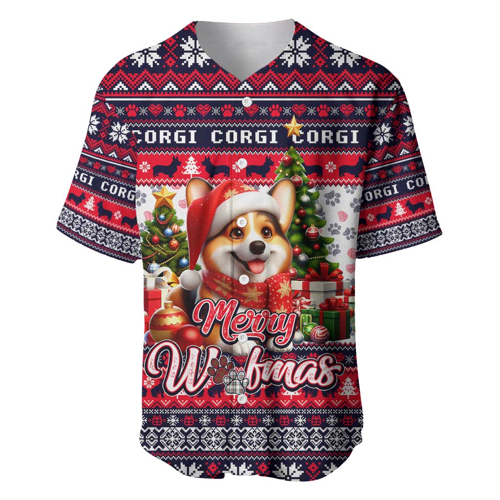 Corgi Merry Woofmas Baseball Jersey Christmas Dog Art Style - Wonder Print Shop