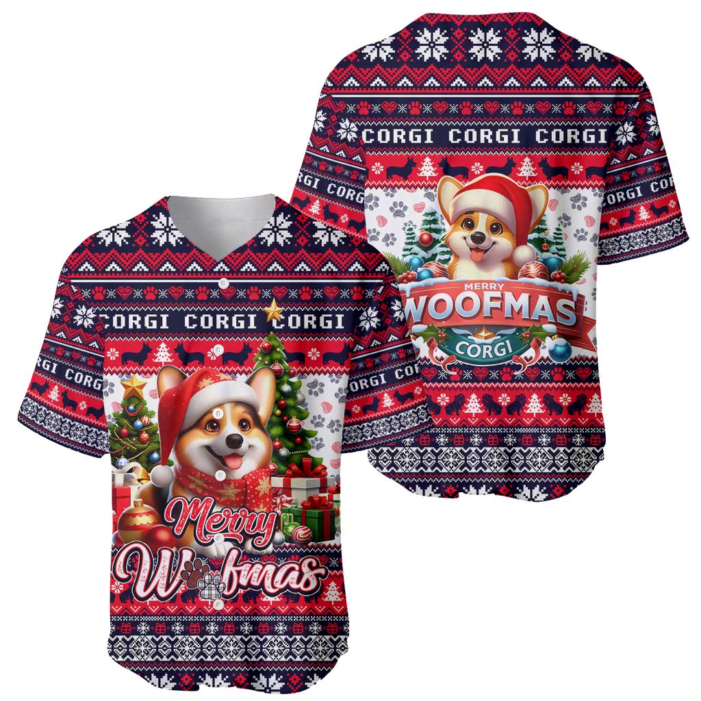 Corgi Merry Woofmas Baseball Jersey Christmas Dog Art Style - Wonder Print Shop