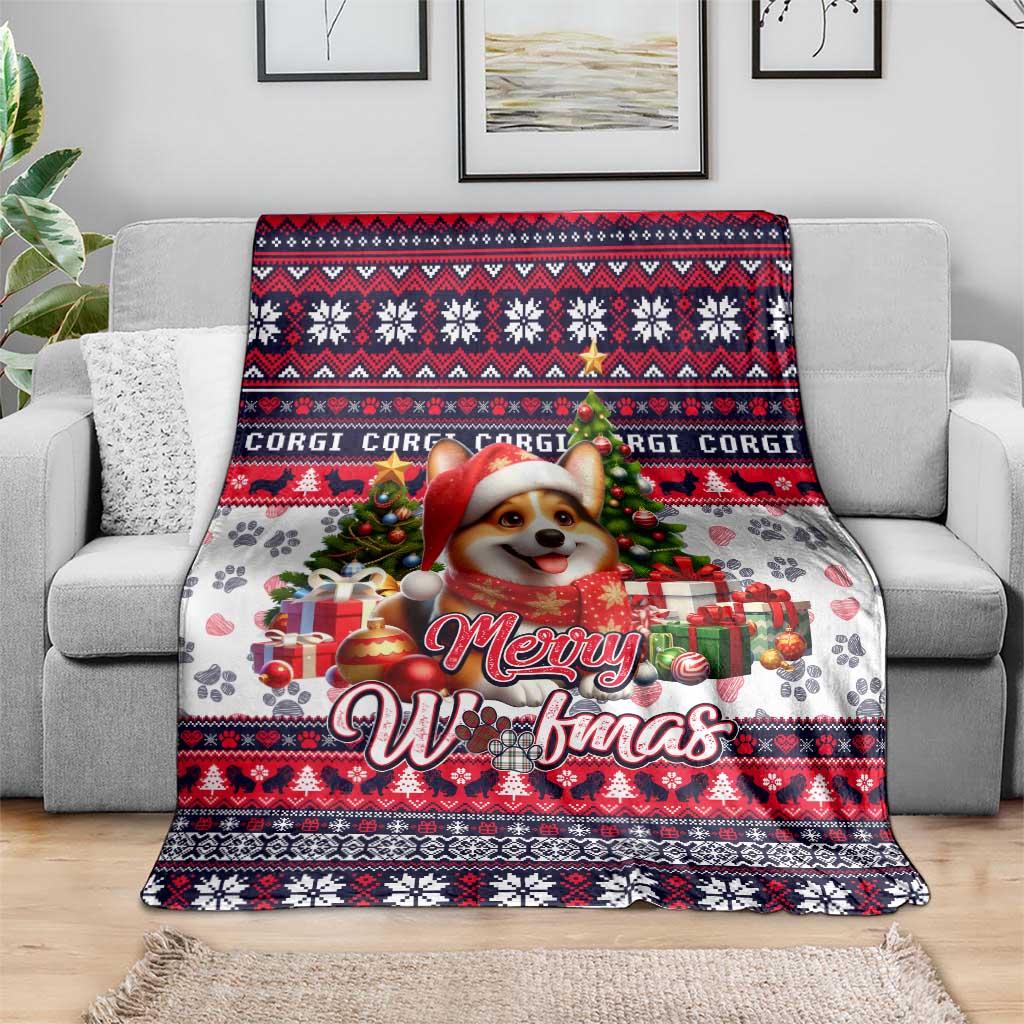 Corgi Merry Woofmas Blanket Christmas Dog Art Style