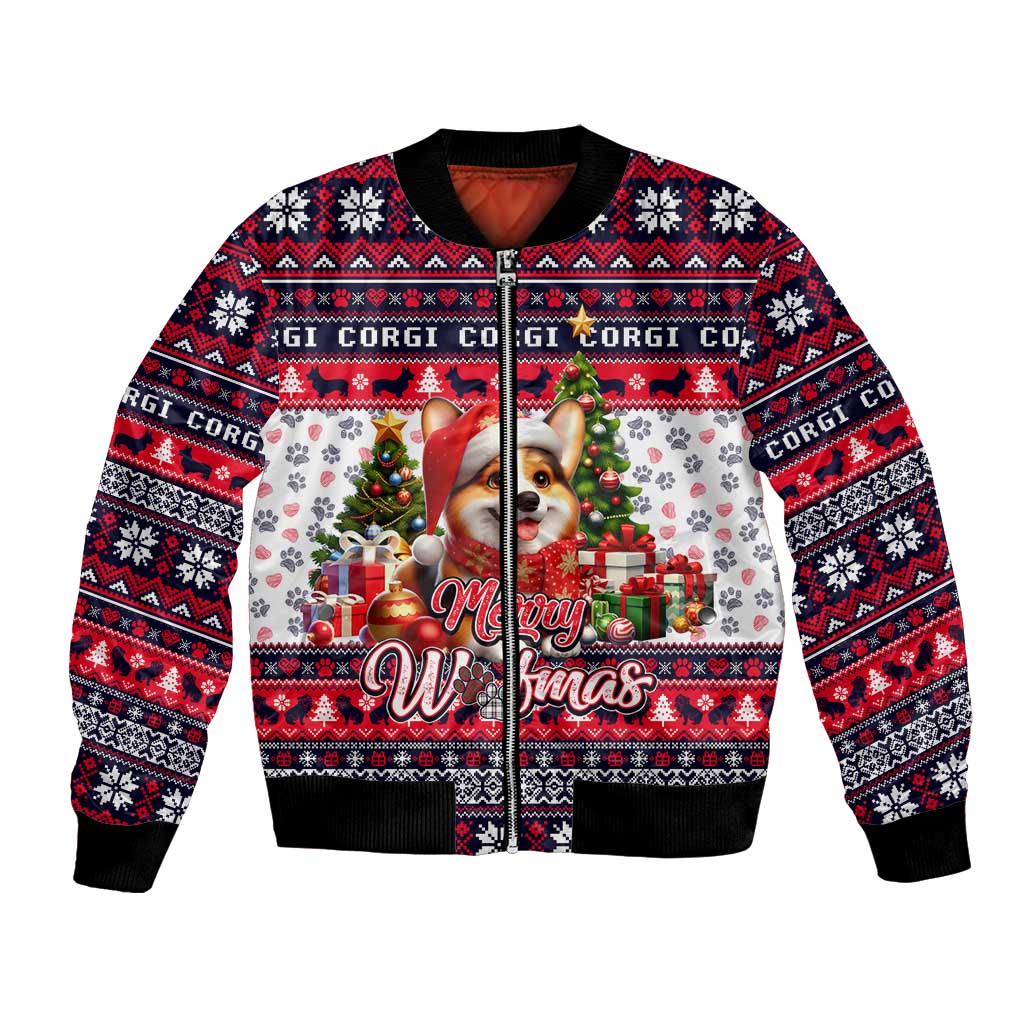 Corgi Merry Woofmas Bomber Jacket Christmas Dog Art Style - Wonder Print Shop