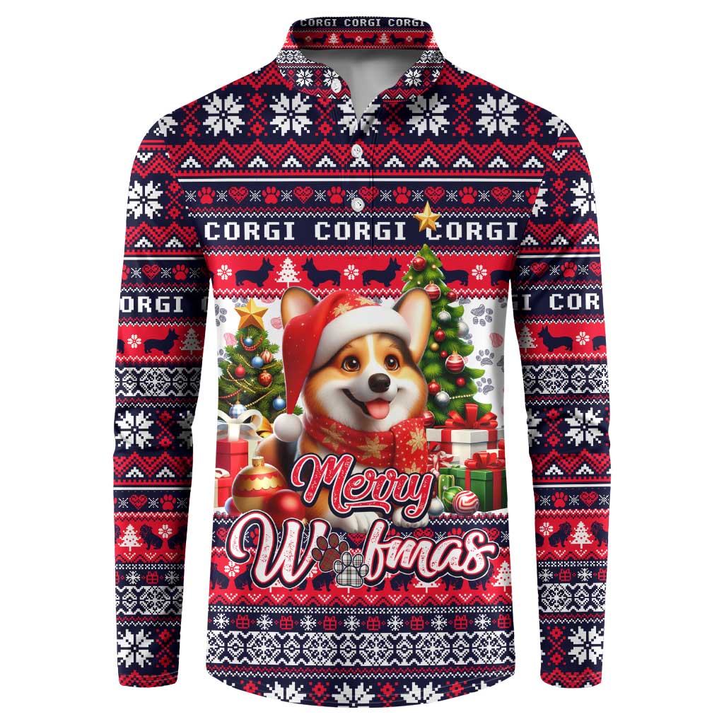 Corgi Merry Woofmas Button Sweatshirt Christmas Dog Art Style - Wonder Print Shop