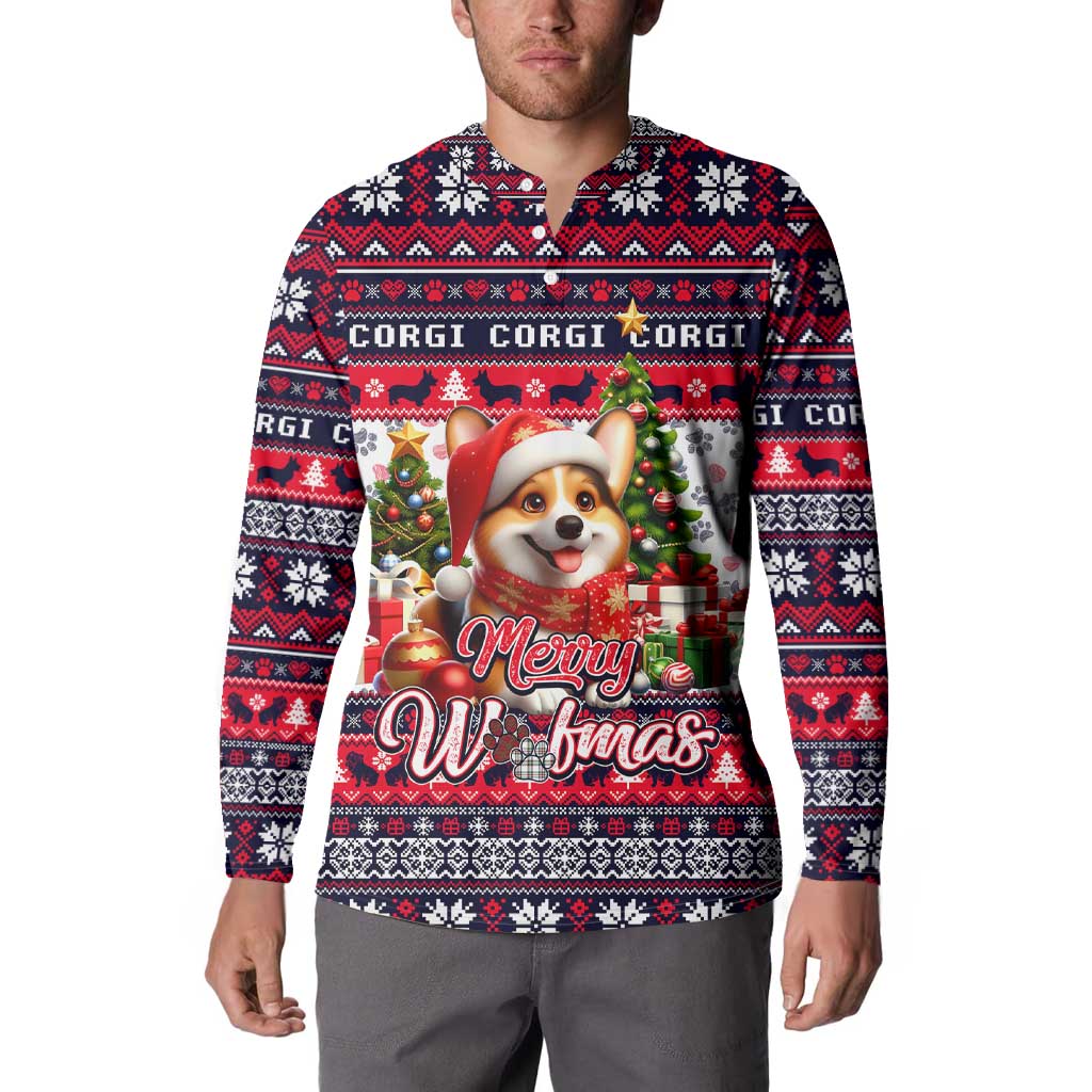 Corgi Merry Woofmas Button Sweatshirt Christmas Dog Art Style - Wonder Print Shop