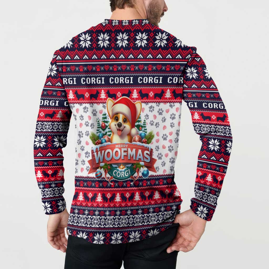Corgi Merry Woofmas Button Sweatshirt Christmas Dog Art Style - Wonder Print Shop