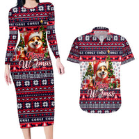 Corgi Merry Woofmas Couples Matching Long Sleeve Bodycon Dress and Hawaiian Shirt Christmas Dog Art Style - Wonder Print Shop
