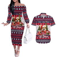 Corgi Merry Woofmas Couples Matching Off The Shoulder Long Sleeve Dress and Hawaiian Shirt Christmas Dog Art Style - Wonder Print Shop