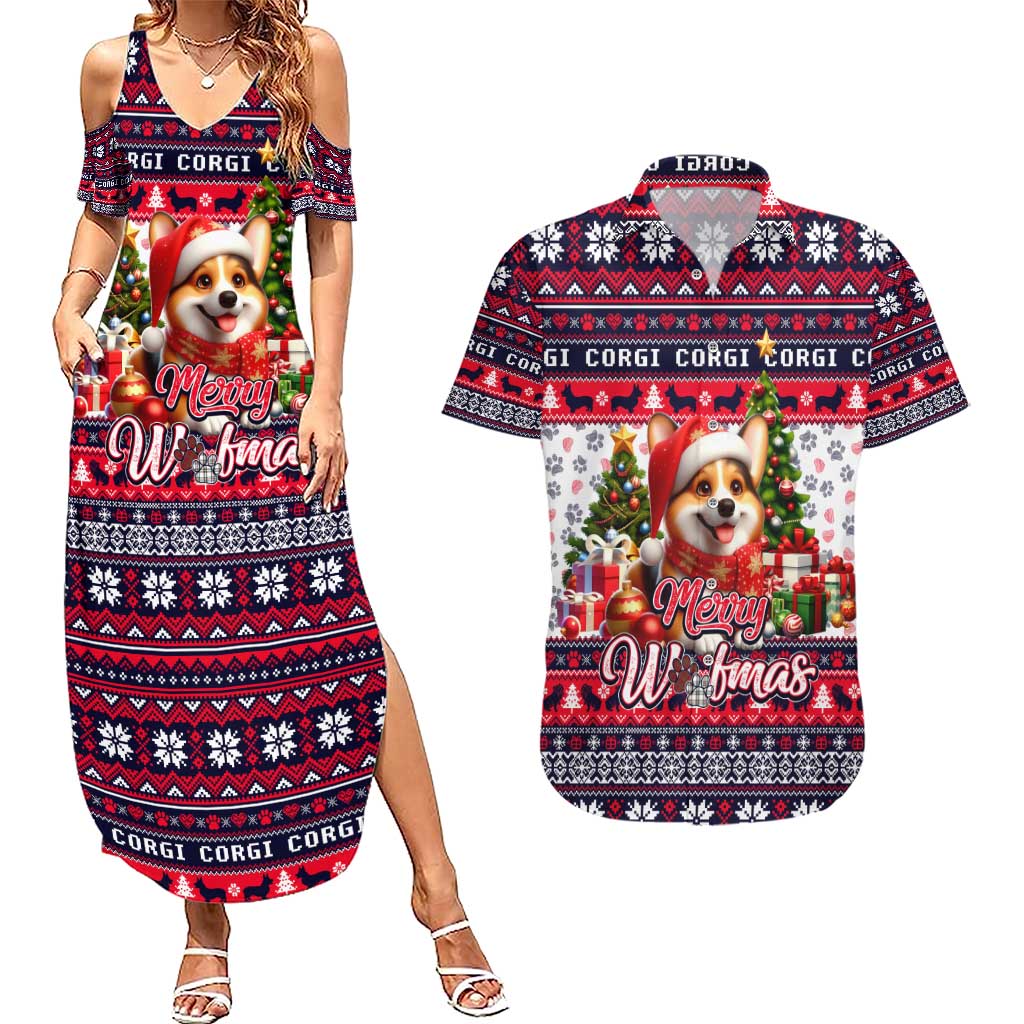 Corgi Merry Woofmas Couples Matching Summer Maxi Dress and Hawaiian Shirt Christmas Dog Art Style - Wonder Print Shop