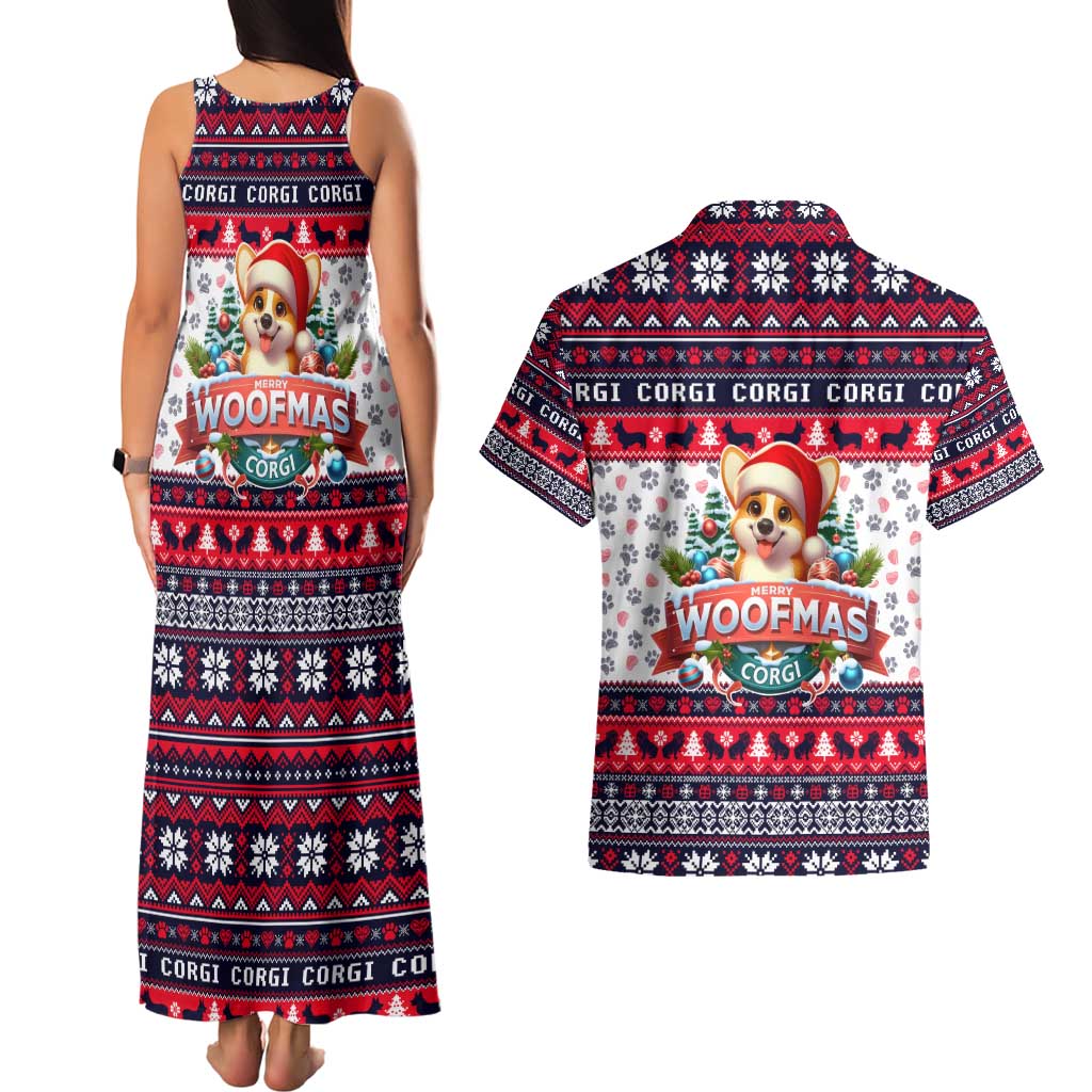 Corgi Merry Woofmas Couples Matching Tank Maxi Dress and Hawaiian Shirt Christmas Dog Art Style - Wonder Print Shop