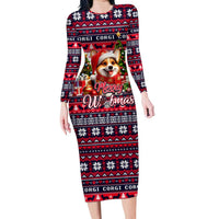 Corgi Merry Woofmas Family Matching Long Sleeve Bodycon Dress and Hawaiian Shirt Christmas Dog Art Style - Wonder Print Shop
