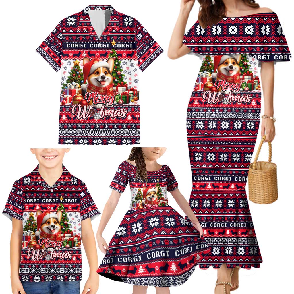 Corgi Merry Woofmas Family Matching Mermaid Dress and Hawaiian Shirt Christmas Dog Art Style - Wonder Print Shop