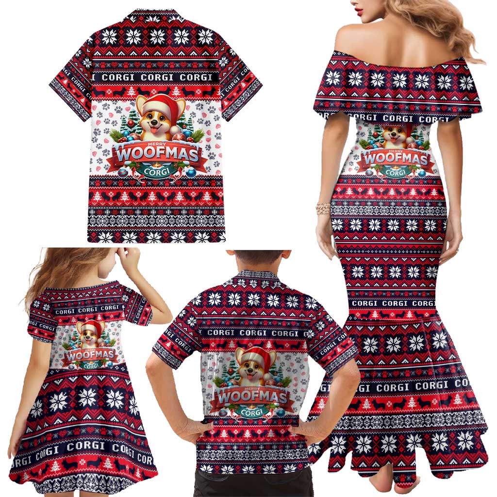 Corgi Merry Woofmas Family Matching Mermaid Dress and Hawaiian Shirt Christmas Dog Art Style - Wonder Print Shop