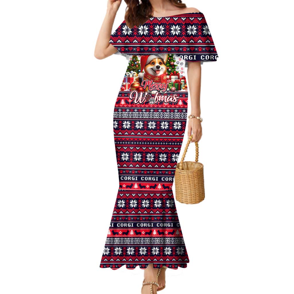 Corgi Merry Woofmas Family Matching Mermaid Dress and Hawaiian Shirt Christmas Dog Art Style - Wonder Print Shop