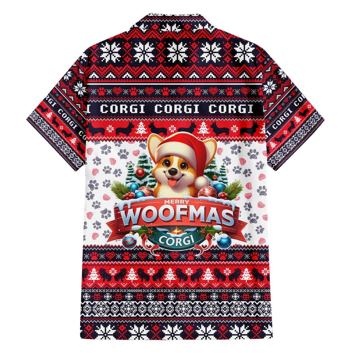 Corgi Merry Woofmas Family Matching Off The Shoulder Long Sleeve Dress and Hawaiian Shirt Christmas Dog Art Style - Wonder Print Shop