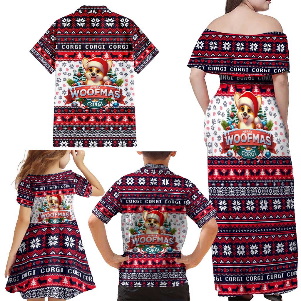 Corgi Merry Woofmas Family Matching Off Shoulder Maxi Dress and Hawaiian Shirt Christmas Dog Art Style - Wonder Print Shop