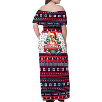 Corgi Merry Woofmas Family Matching Off Shoulder Maxi Dress and Hawaiian Shirt Christmas Dog Art Style - Wonder Print Shop