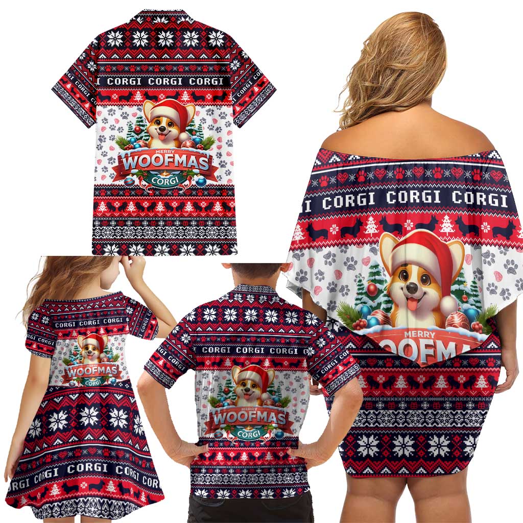 Corgi Merry Woofmas Family Matching Off Shoulder Short Dress and Hawaiian Shirt Christmas Dog Art Style - Wonder Print Shop