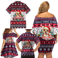 Corgi Merry Woofmas Family Matching Off Shoulder Short Dress and Hawaiian Shirt Christmas Dog Art Style - Wonder Print Shop