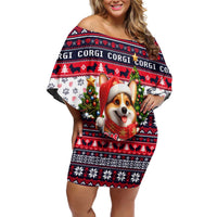 Corgi Merry Woofmas Family Matching Off Shoulder Short Dress and Hawaiian Shirt Christmas Dog Art Style - Wonder Print Shop