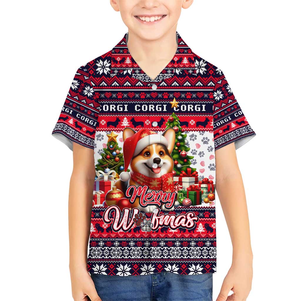 Corgi Merry Woofmas Family Matching Off Shoulder Short Dress and Hawaiian Shirt Christmas Dog Art Style - Wonder Print Shop