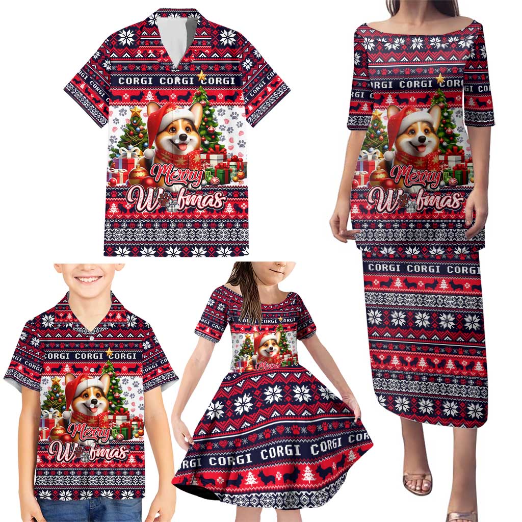 Corgi Merry Woofmas Family Matching Puletasi and Hawaiian Shirt Christmas Dog Art Style - Wonder Print Shop
