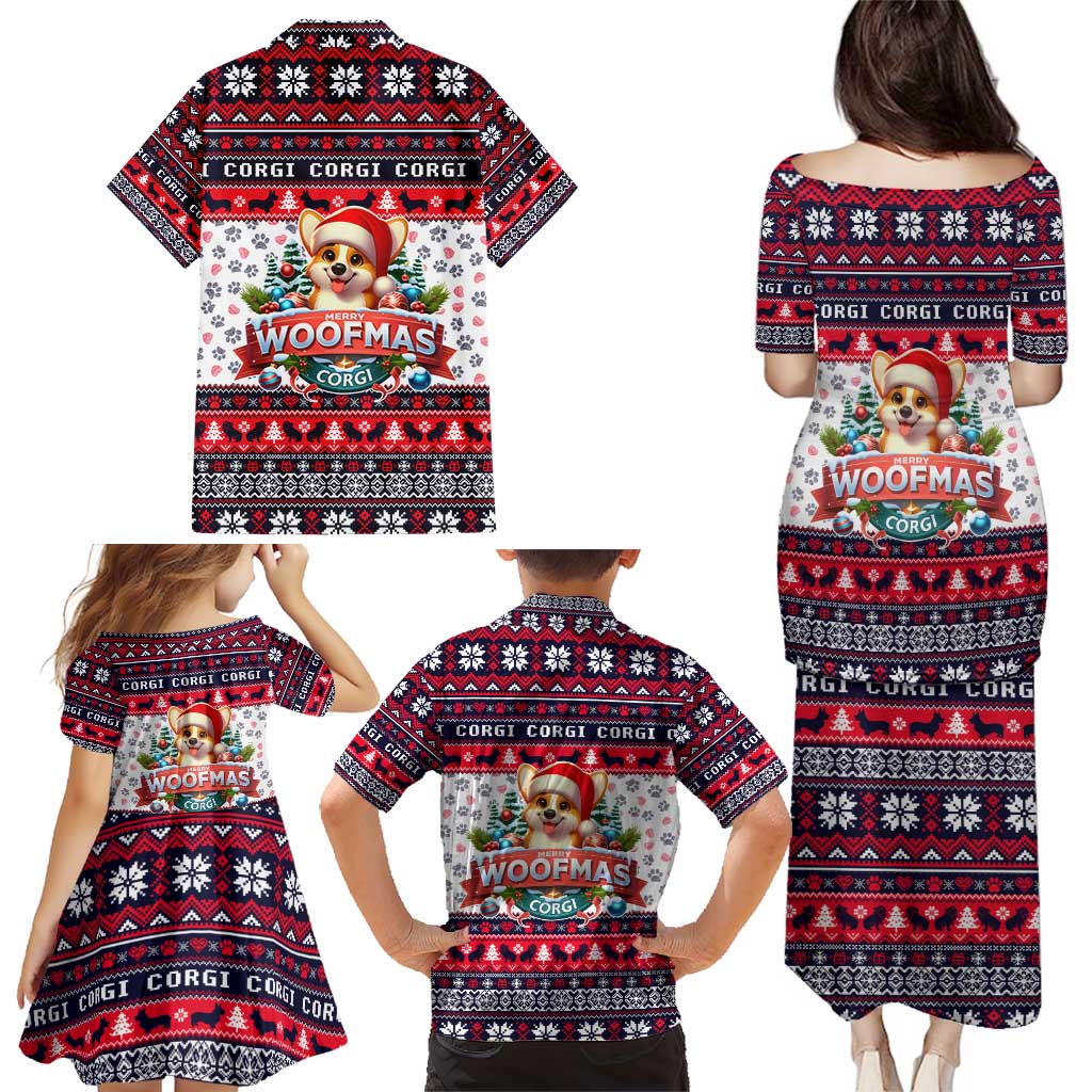 Corgi Merry Woofmas Family Matching Puletasi and Hawaiian Shirt Christmas Dog Art Style - Wonder Print Shop