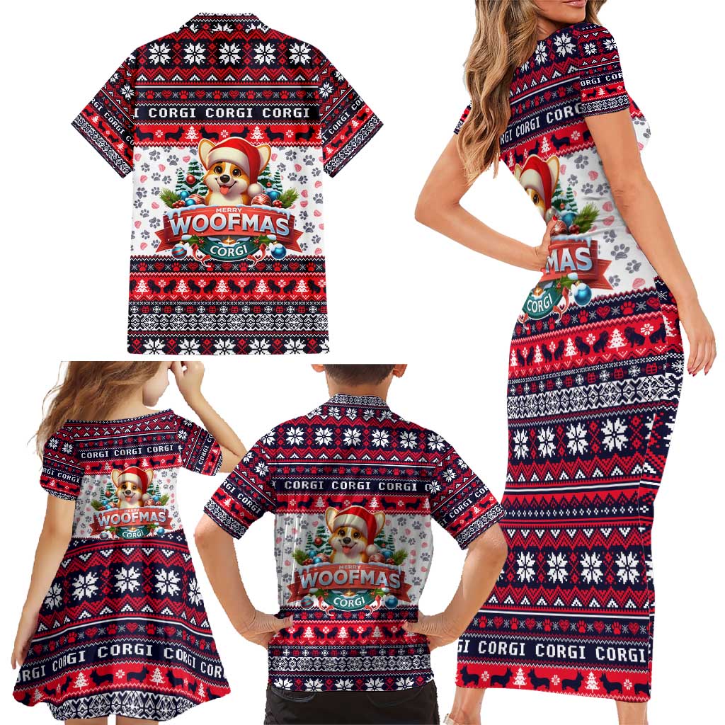 Corgi Merry Woofmas Family Matching Short Sleeve Bodycon Dress and Hawaiian Shirt Christmas Dog Art Style - Wonder Print Shop