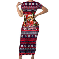 Corgi Merry Woofmas Family Matching Short Sleeve Bodycon Dress and Hawaiian Shirt Christmas Dog Art Style - Wonder Print Shop