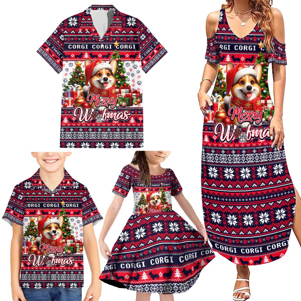 Corgi Merry Woofmas Family Matching Summer Maxi Dress and Hawaiian Shirt Christmas Dog Art Style - Wonder Print Shop