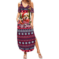 Corgi Merry Woofmas Family Matching Summer Maxi Dress and Hawaiian Shirt Christmas Dog Art Style - Wonder Print Shop